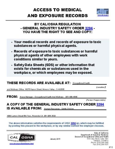 CAL/OSHA Access to Medical and Exposure Records